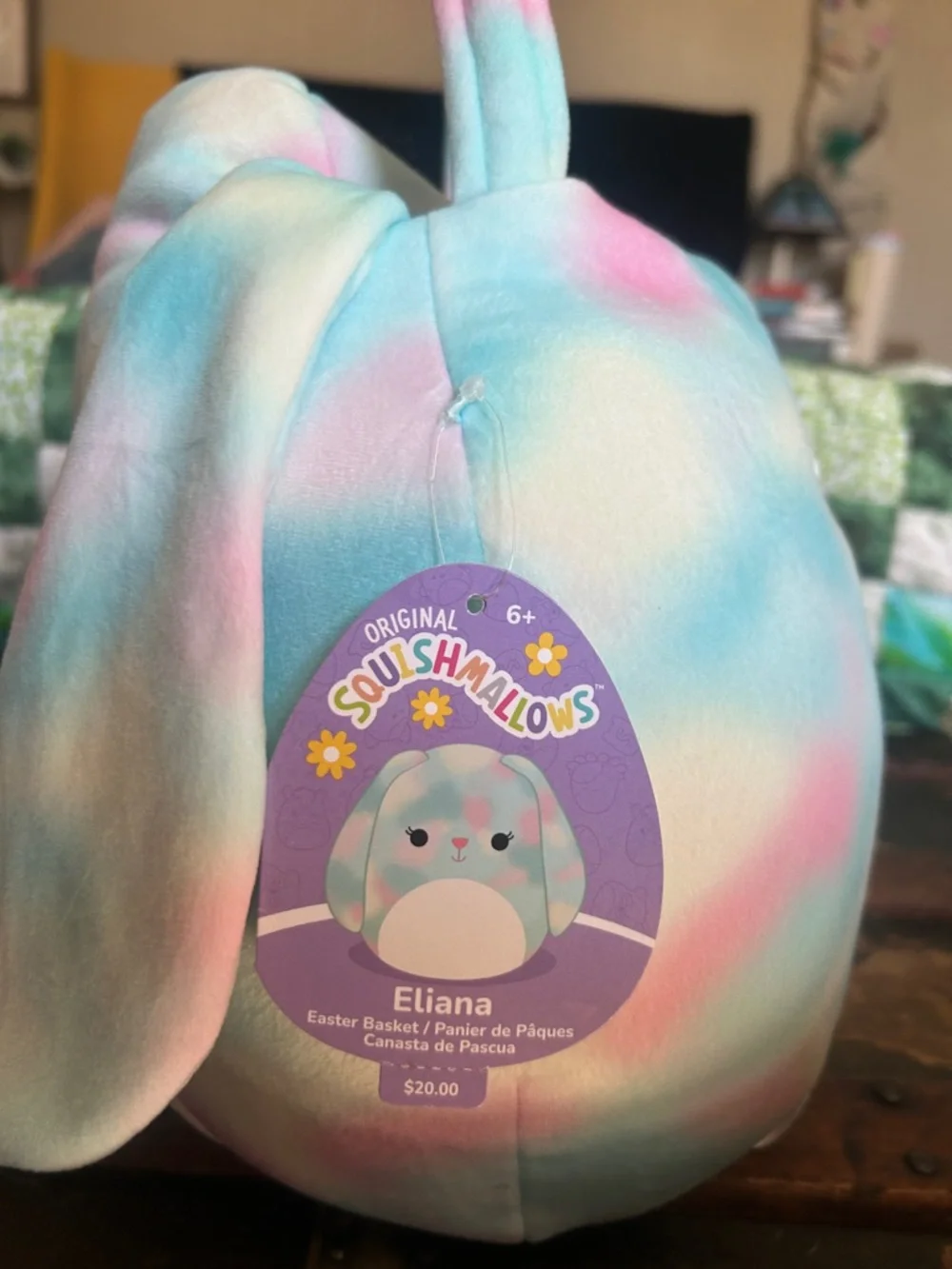 Squishmallows Pastel Bunny Tote Bag in Blue, Pink & Cream